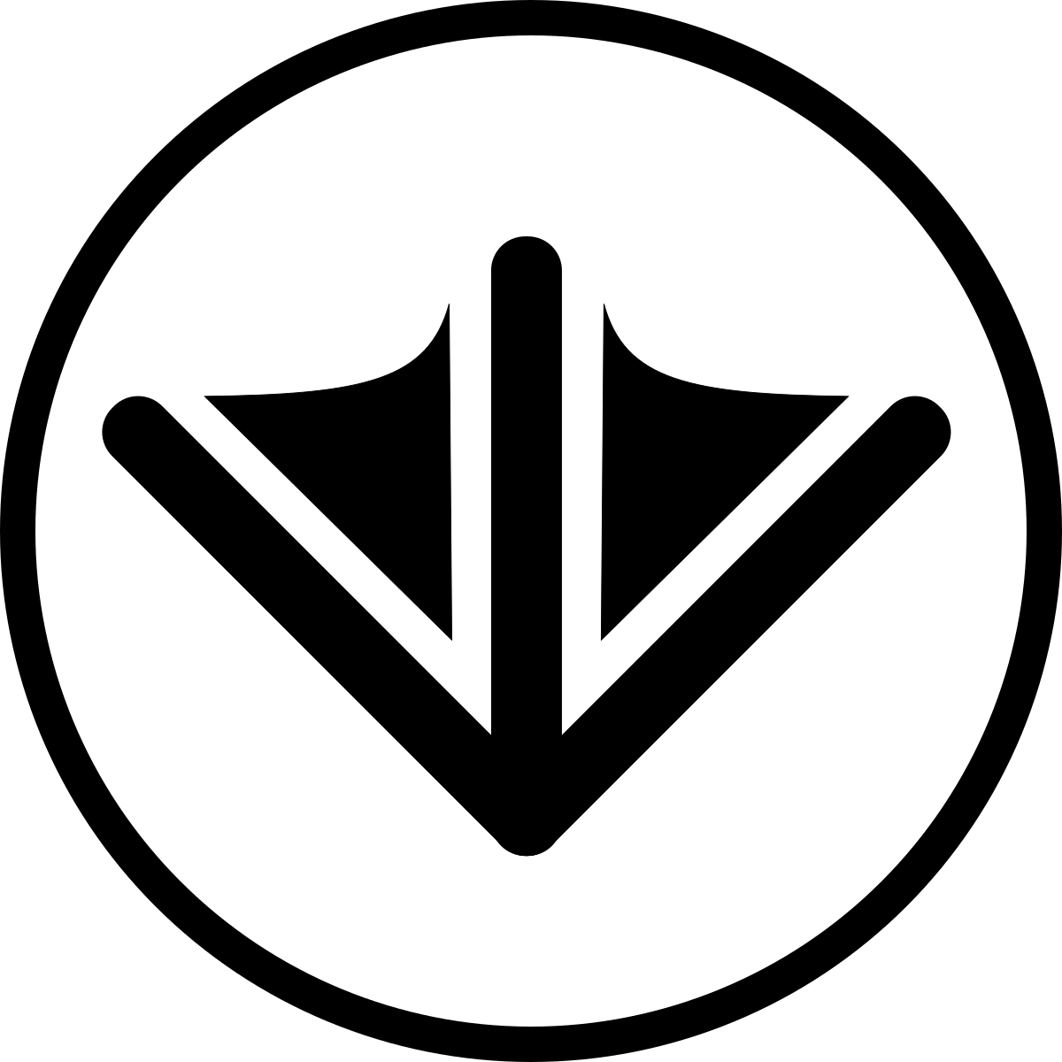 FlyQuackSwim logo:  a black and white, stylized, duck foot